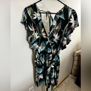 Black Ruffled Wrap Romper with Plunge Neckline never worn NWOT